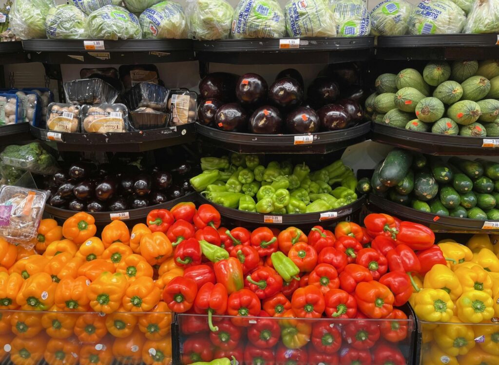 A display of vegetables in a grocery store